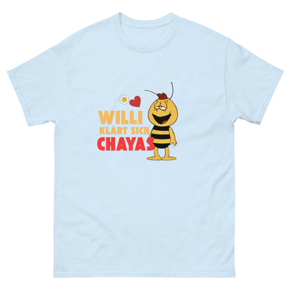 Willi klärt sich Chayas T-shirt hellblau, front