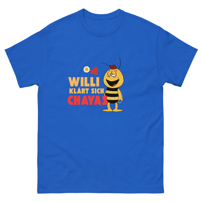 Willi klärt sich Chayas T-shirt blau, front